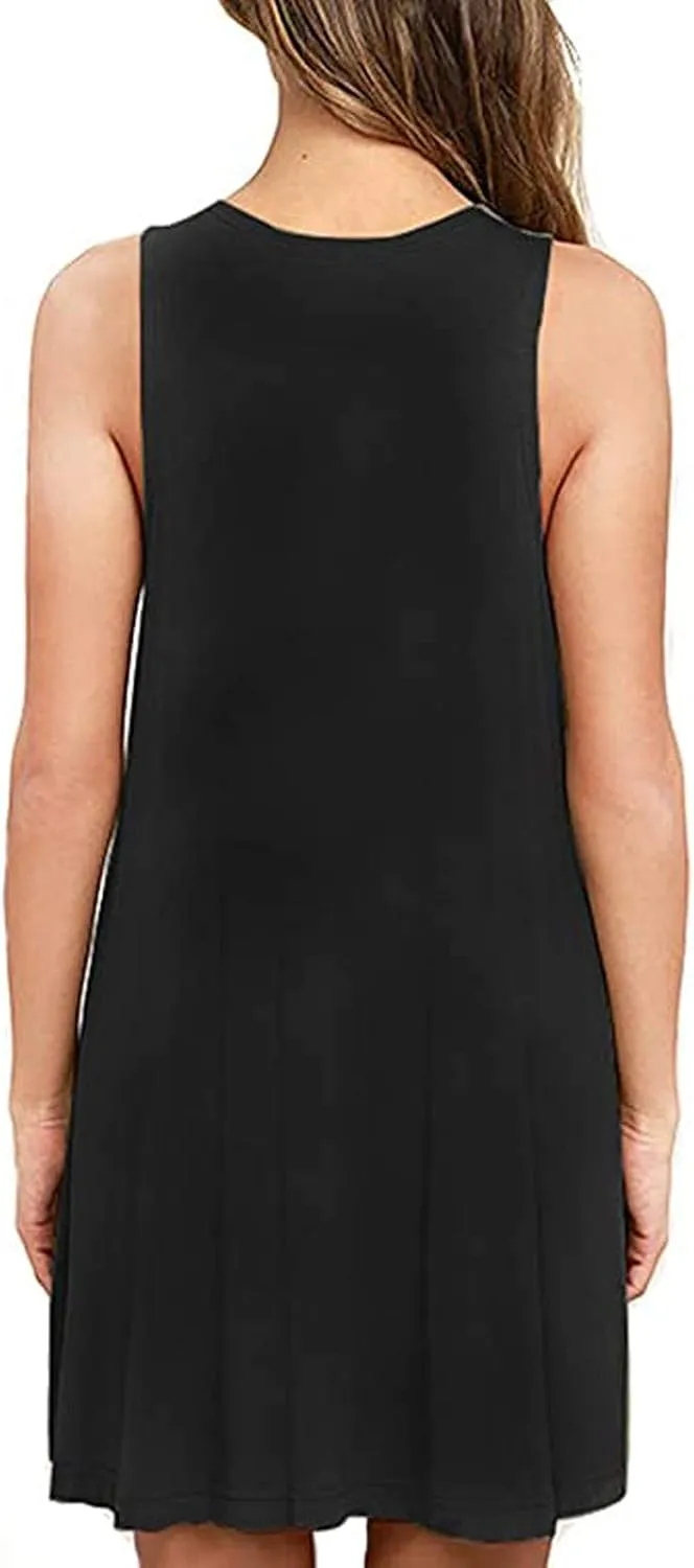 Summer Dresses for Women Sleeveless A-Line Beach Sundress Loose Casual Tank Dresses Tshirt Dress with Pockets