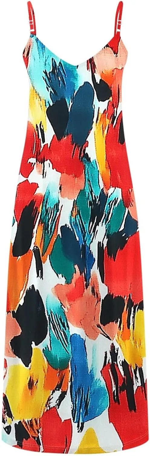 Summer Maxi Dresses for Women 2025 Vacation Floral Spaghetti Strap Smocked Boho Beach Long Dress Casual V Neck Sundress