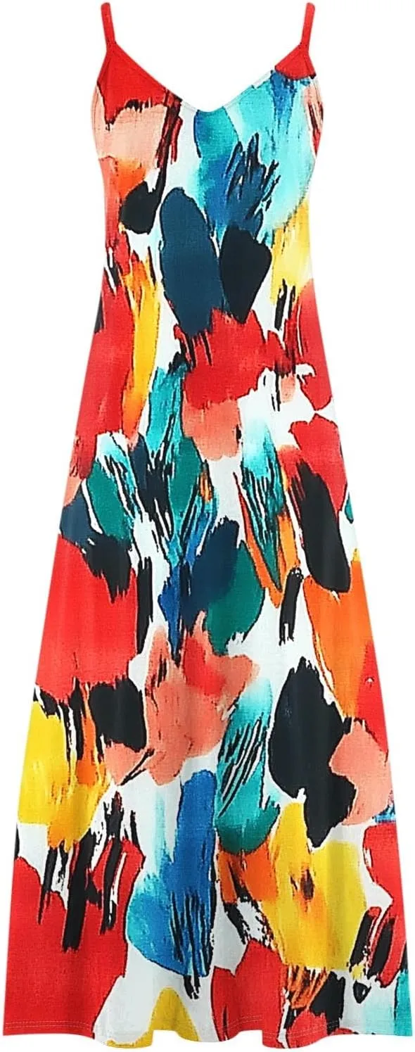 Summer Maxi Dresses for Women 2025 Vacation Floral Spaghetti Strap Smocked Boho Beach Long Dress Casual V Neck Sundress