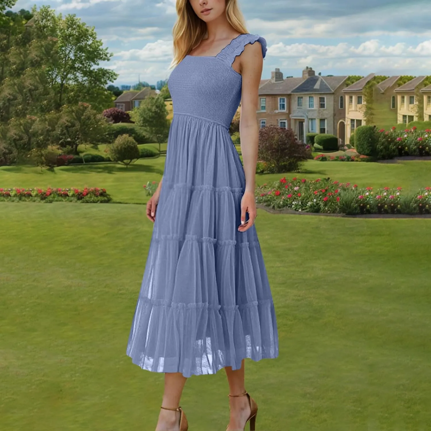Summer Maxi Dresses for Women 2025 Wedding Guest Graduation Dress Boho Sleeveless Sundress Tulle Prom Ball Gown Dress