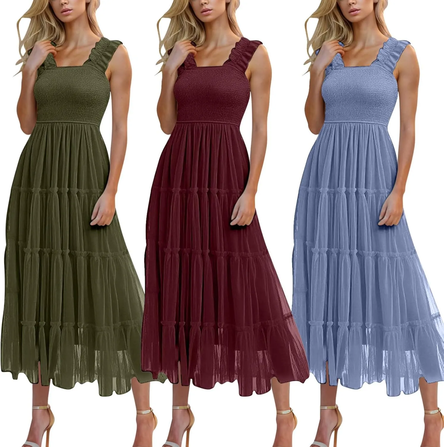 Summer Maxi Dresses for Women 2025 Wedding Guest Graduation Dress Boho Sleeveless Sundress Tulle Prom Ball Gown Dress