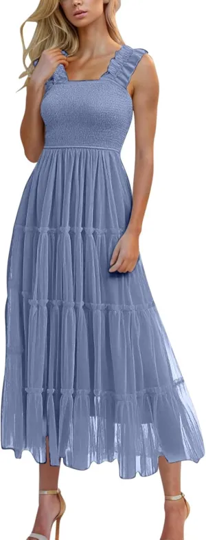 Summer Maxi Dresses for Women 2025 Wedding Guest Graduation Dress Boho Sleeveless Sundress Tulle Prom Ball Gown Dress