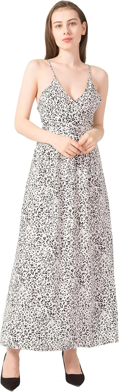 Summer Sleeveless V-Neck Backless Fashion Printed Dresses for Women Long Skirts