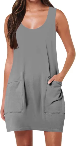 Summer Sundresses for Women Sleeveless Casual Mini Dress with Pockets Boho Loose Beach Vacation Dresses 2025