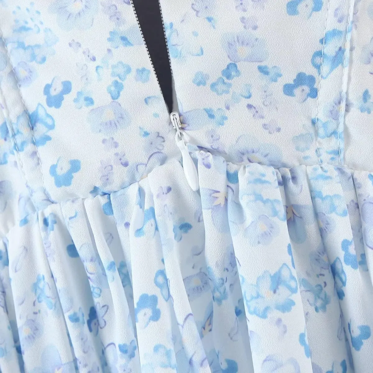 Summer V Neck Floral A Line Sleeveless Dress Tie Shoulder Ruffle Mini Vacation Backless Dresses for Women