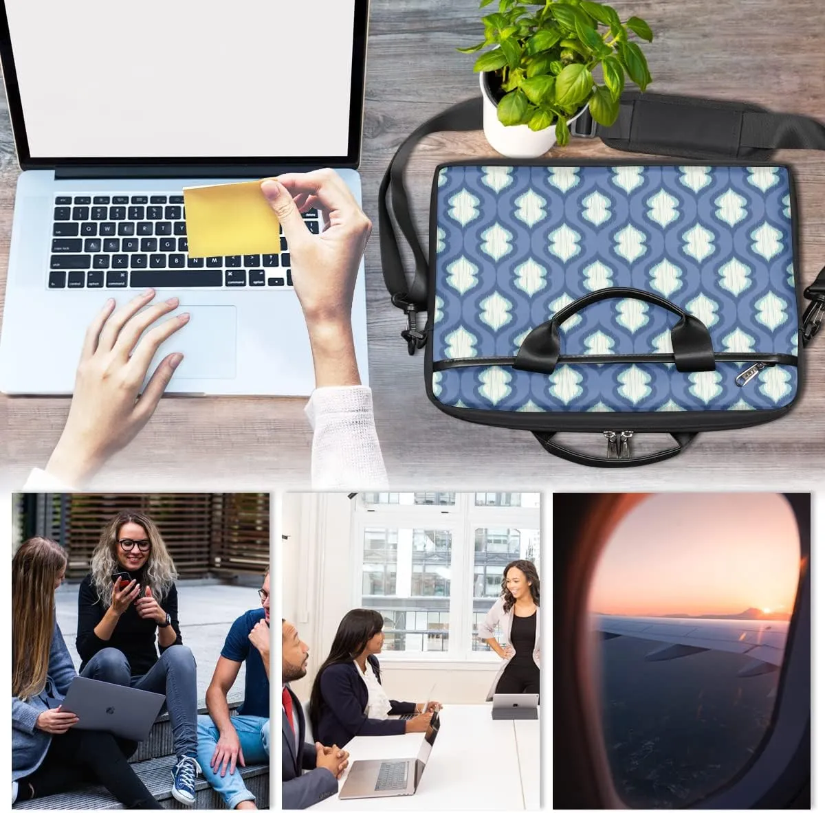 Thanksgiving Pumpkin Pattern Laptop Shoulder Messenger Bag Waterproof Laptop Briefcase Handle Padded Strap