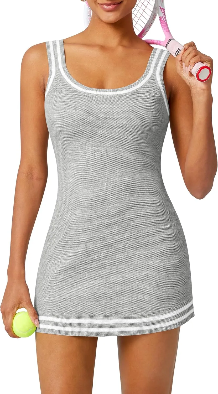 TQD Tennis Dress for Women Athletic Striped Knitted Sweater Tank Mini Active Casual Club Golf Dresses 2025 Trendy