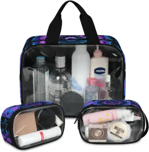 Translucent Cosmetic Bag for Women,Waterproof Portable Toiletry Pouch,3 PCS Makeup Bag,Blue Mandala Travel Toiletry Organizer,Large Cosmetic Pouch,Aesthetic Makeup Organizer