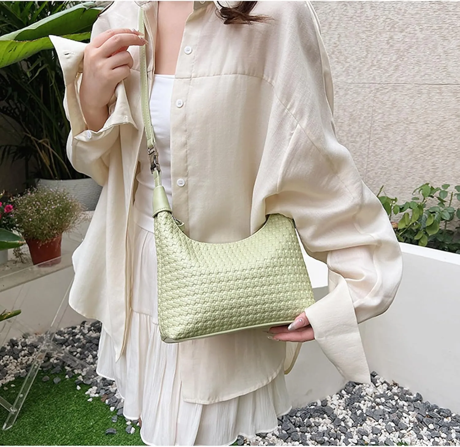 Trendy Shoulder Purses for Women PU Leather Woven Bag Hobo Tote Handbags Cute Crossbody Bags with Zipper Closure