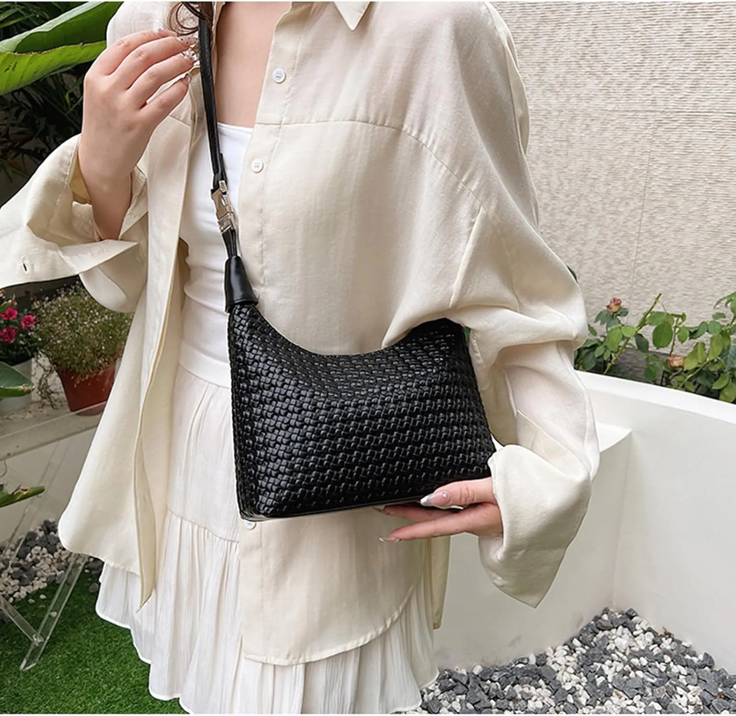Trendy Shoulder Purses for Women PU Leather Woven Bag Hobo Tote Handbags Cute Crossbody Bags with Zipper Closure
