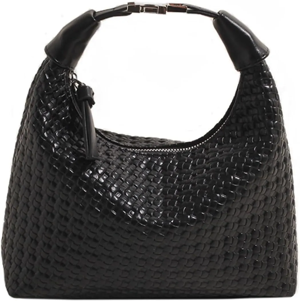 Trendy Shoulder Purses for Women PU Leather Woven Bag Hobo Tote Handbags Cute Crossbody Bags with Zipper Closure