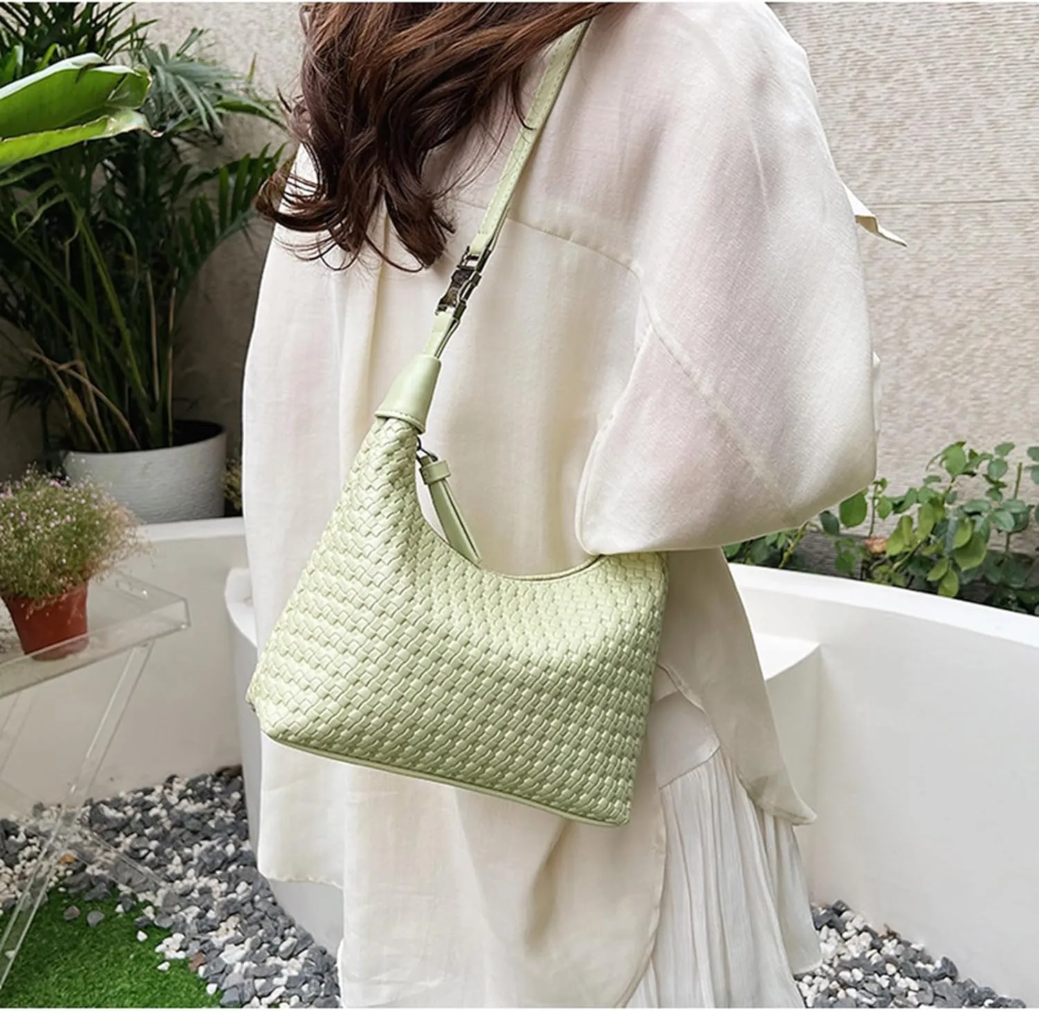 Trendy Shoulder Purses for Women PU Leather Woven Bag Hobo Tote Handbags Cute Crossbody Bags with Zipper Closure