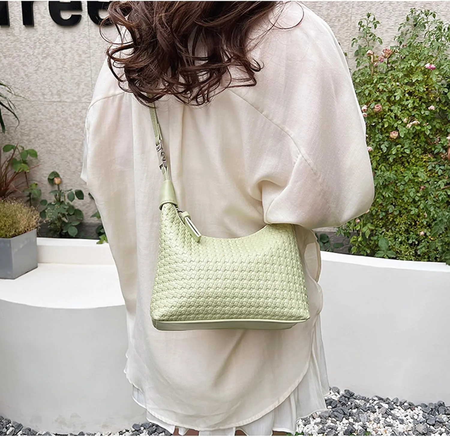 Trendy Shoulder Purses for Women PU Leather Woven Bag Hobo Tote Handbags Cute Crossbody Bags with Zipper Closure
