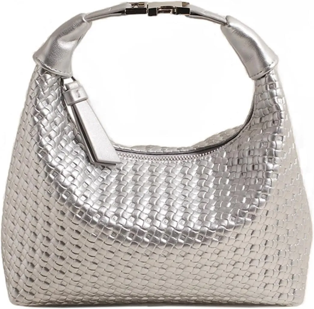 Trendy Shoulder Purses for Women PU Leather Woven Bag Hobo Tote Handbags Cute Crossbody Bags with Zipper Closure