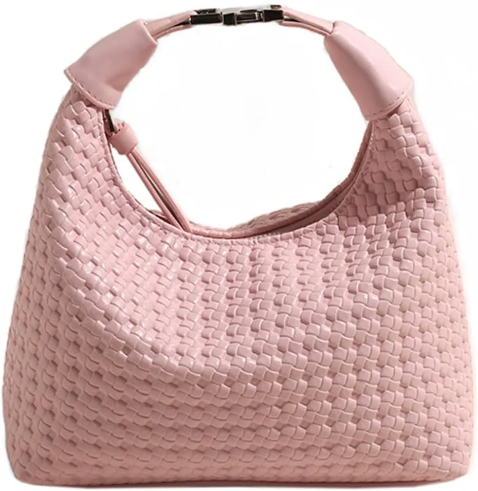 Trendy Shoulder Purses for Women PU Leather Woven Bag Hobo Tote Handbags Cute Crossbody Bags with Zipper Closure