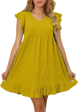Tunic Dresses for Women Wedding Guest Cute Ruffle Sleeve Mini Babydoll Tank Dress Casual Beach Vacation Summer Dresses