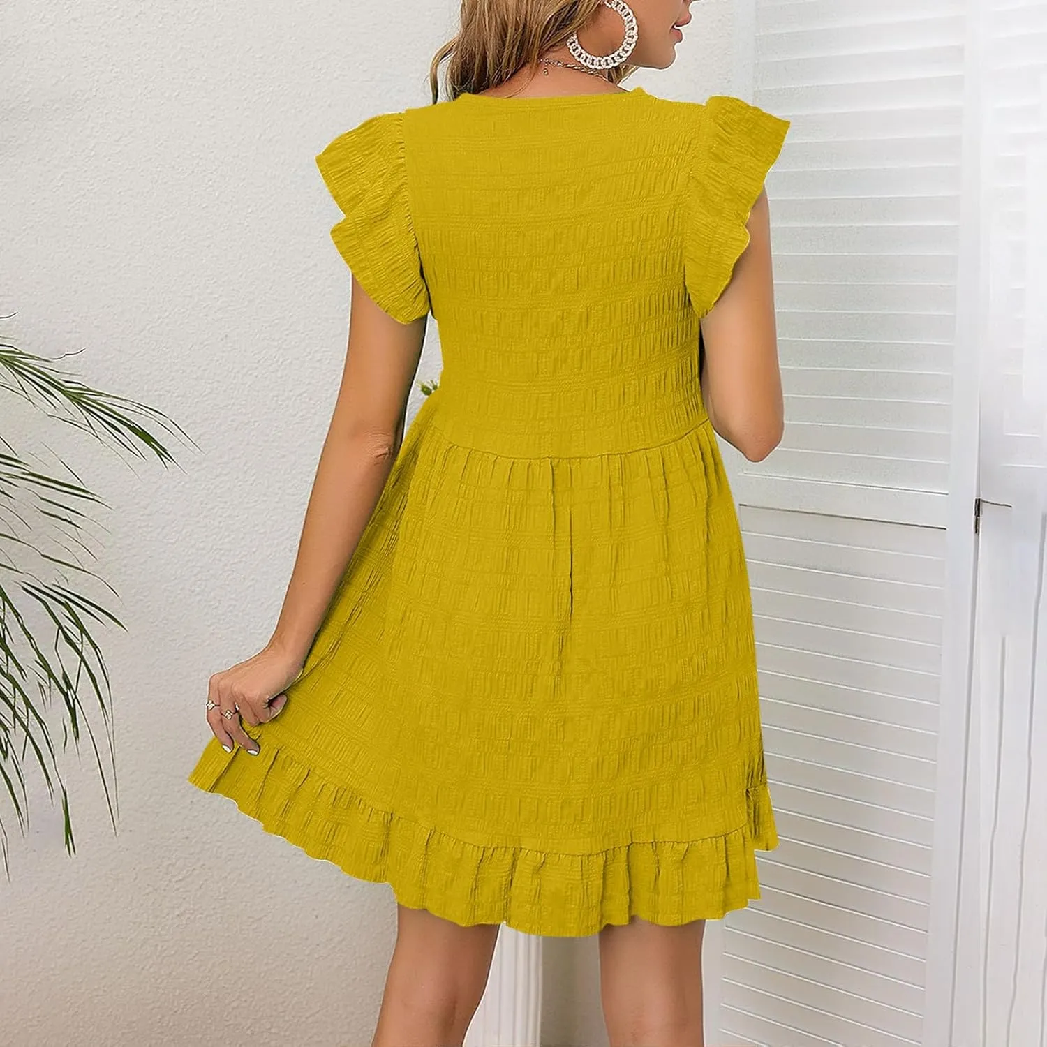Tunic Dresses for Women Wedding Guest Cute Ruffle Sleeve Mini Babydoll Tank Dress Casual Beach Vacation Summer Dresses