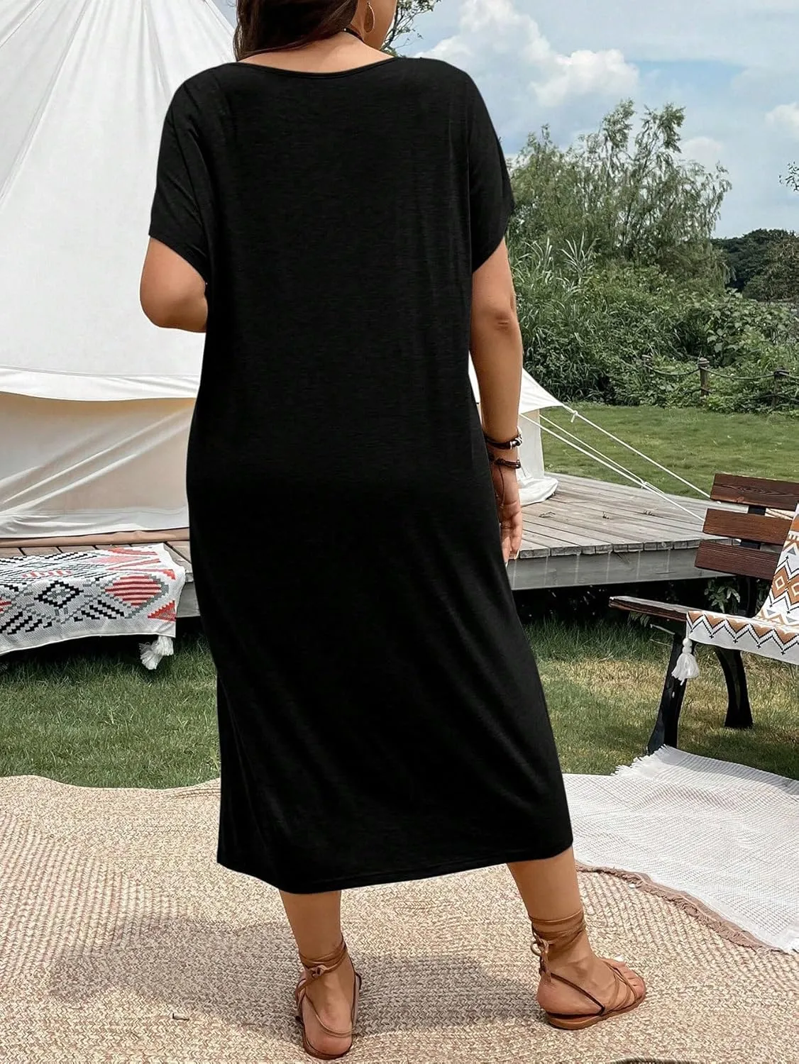 Verdusa Women's Plus Size Nashville Outfits Graphic Country Music T Shirt Dress Cowgirl Tunic Dresses Black