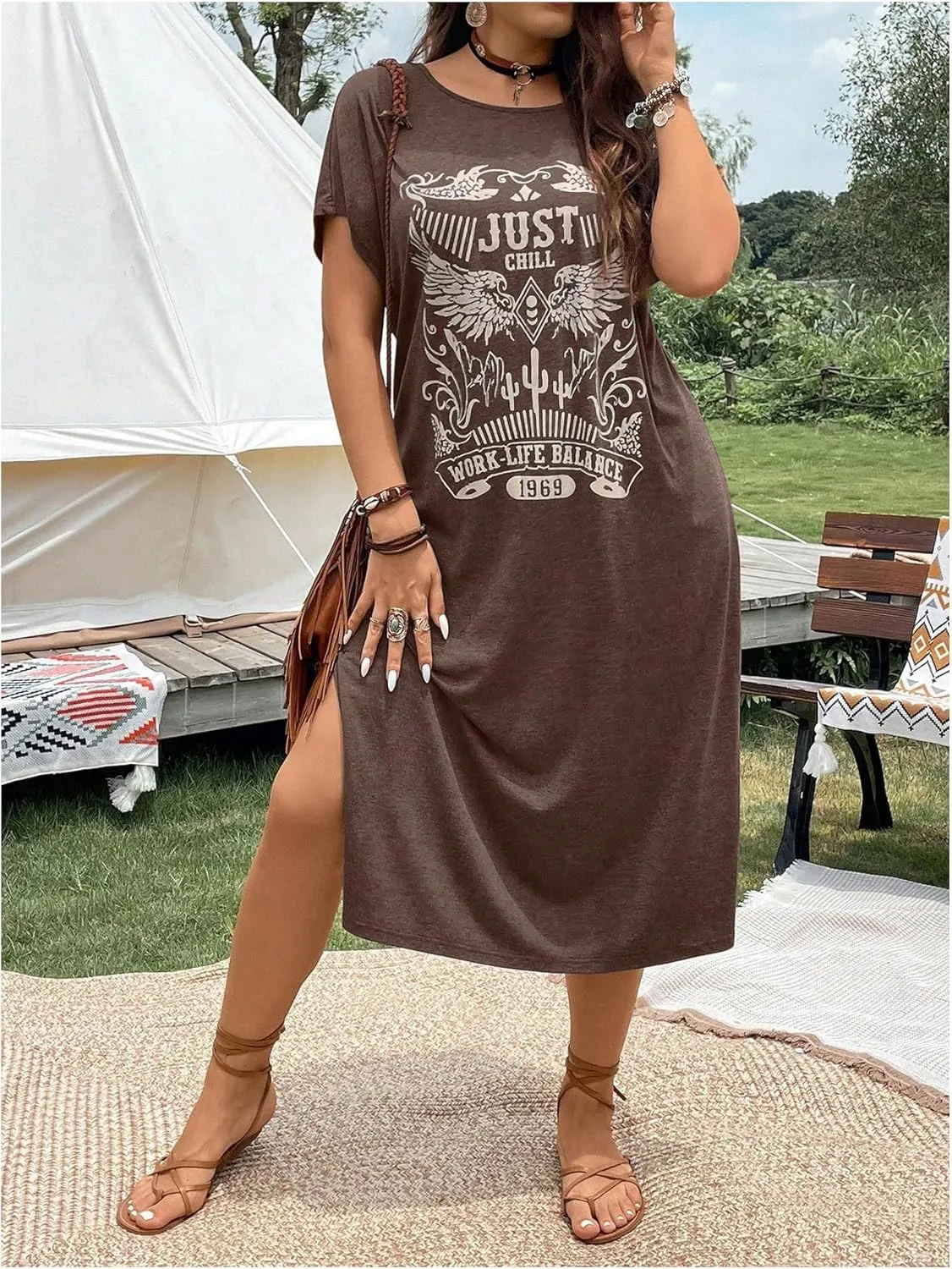 Verdusa Women's Plus Size Nashville Outfits Graphic Country Music T Shirt Dress Cowgirl Tunic Dresses Black