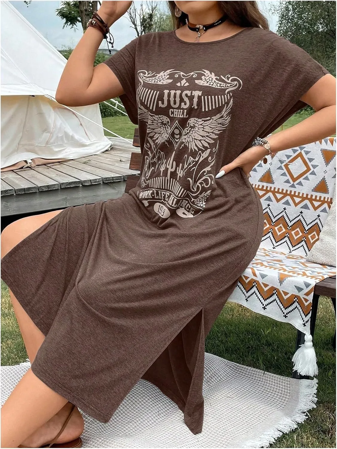Verdusa Women's Plus Size Nashville Outfits Graphic Country Music T Shirt Dress Cowgirl Tunic Dresses Black