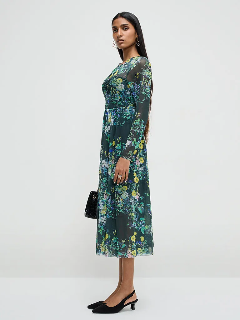 Wardrobe Green Botanical Design Fit-and-Flare Maxi Dress