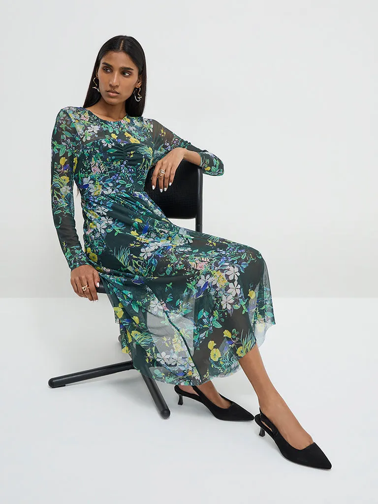 Wardrobe Green Botanical Design Fit-and-Flare Maxi Dress