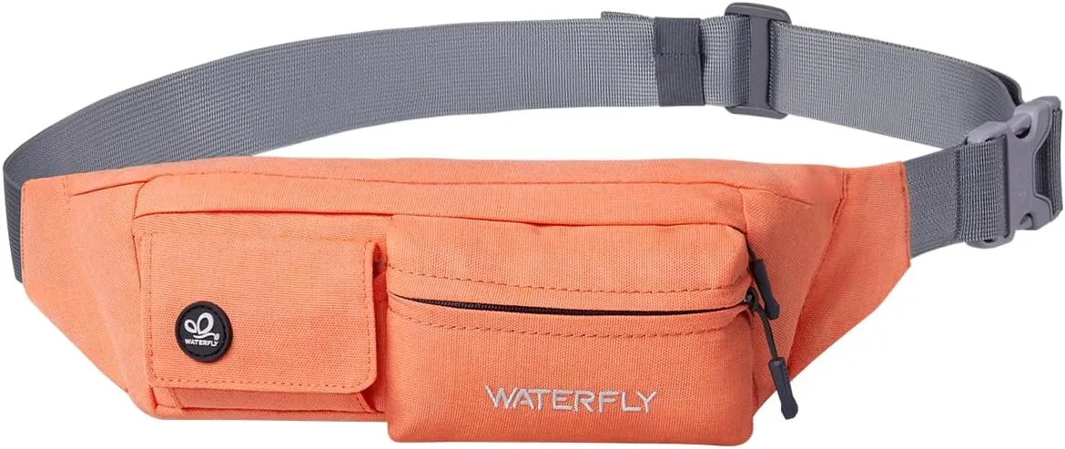 WATERFLY Fanny Pack for Women Men Water Resistant Small Waist Pouch Slim Belt Bag with 4 Pockets for Running Travelling Hiking Walking Lightweight Crossbody Chest Bag Fit All Phones