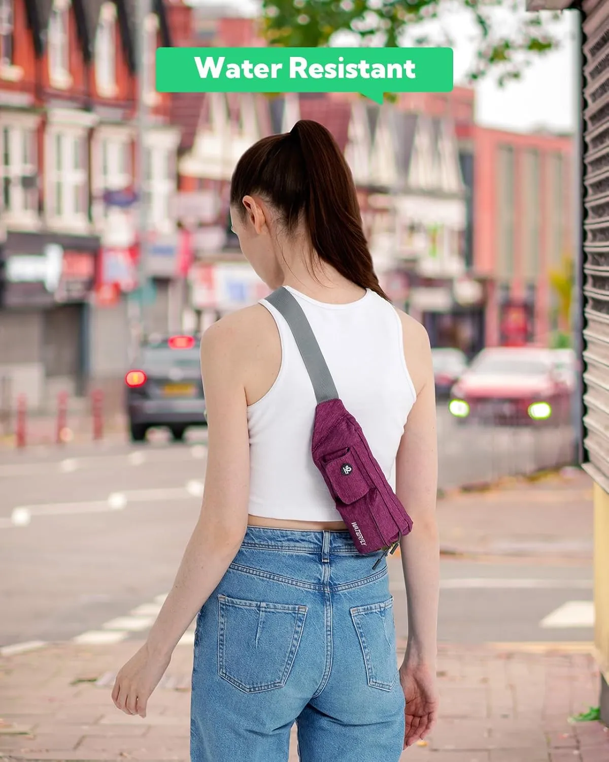 WATERFLY Fanny Pack for Women Men Water Resistant Small Waist Pouch Slim Belt Bag with 4 Pockets for Running Travelling Hiking Walking Lightweight Crossbody Chest Bag Fit All Phones
