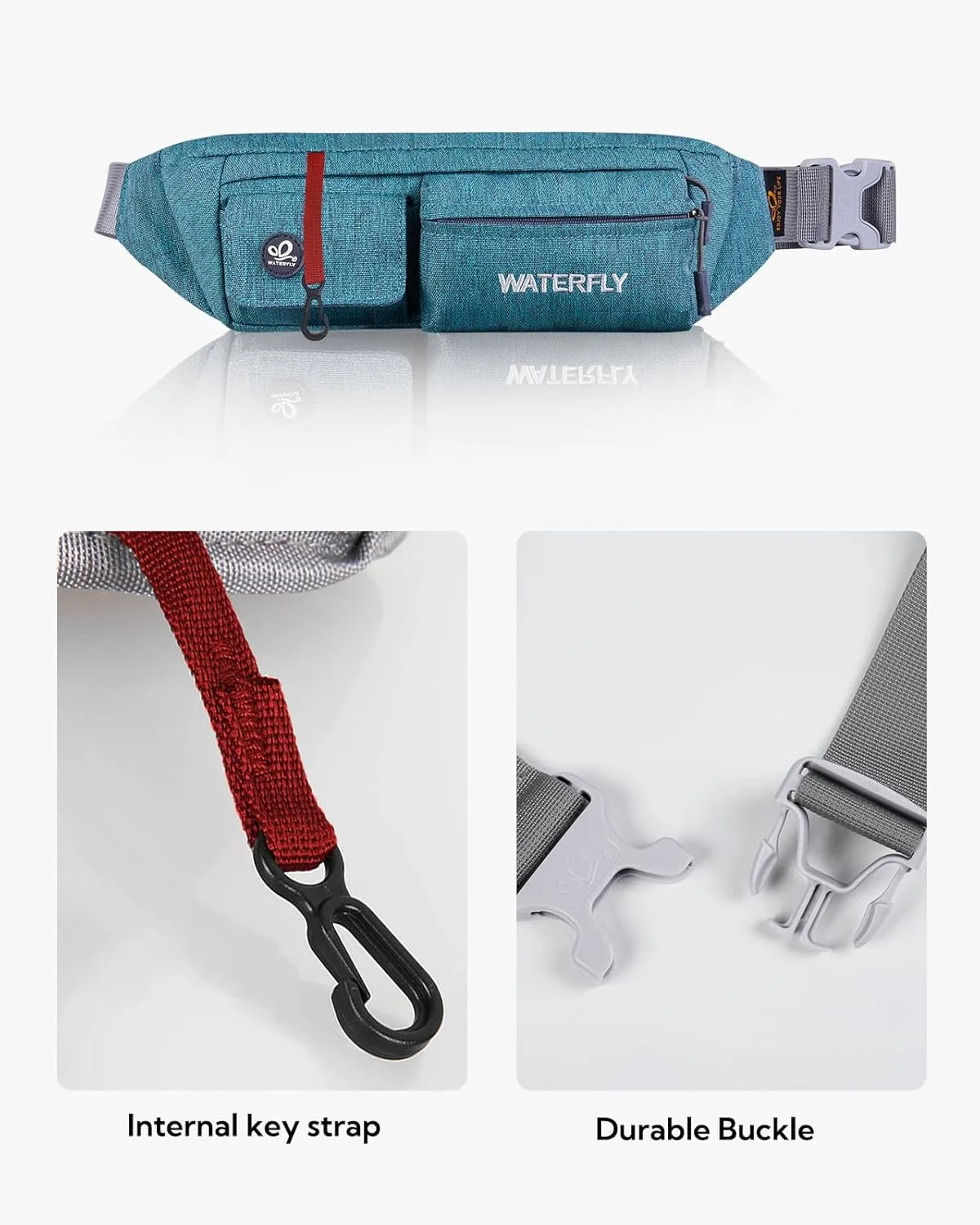 WATERFLY Fanny Pack for Women Men Water Resistant Small Waist Pouch Slim Belt Bag with 4 Pockets for Running Travelling Hiking Walking Lightweight Crossbody Chest Bag Fit All Phones