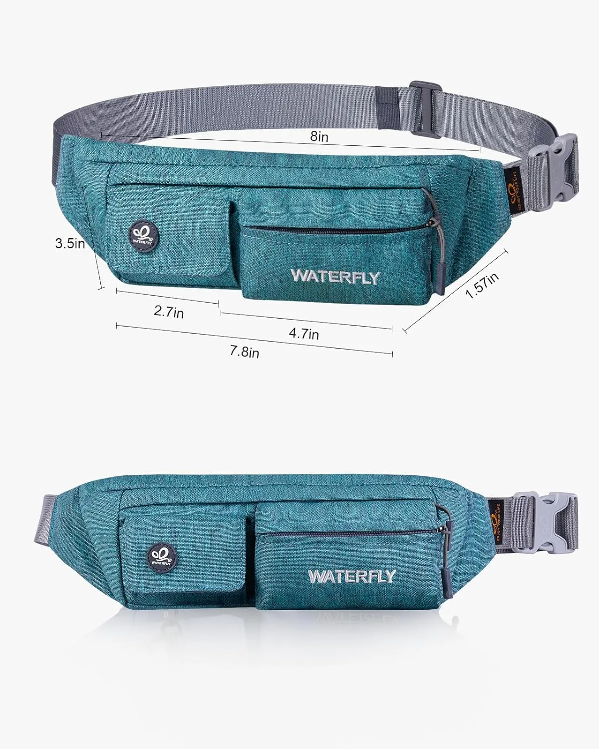 WATERFLY Fanny Pack for Women Men Water Resistant Small Waist Pouch Slim Belt Bag with 4 Pockets for Running Travelling Hiking Walking Lightweight Crossbody Chest Bag Fit All Phones