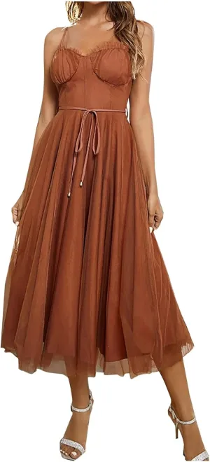 Wedding Guest Dresses for Women Sexy Spaghetti Straps Corset Prom Dress Flowy Tulle Hem Fairy Gown for Graduation
