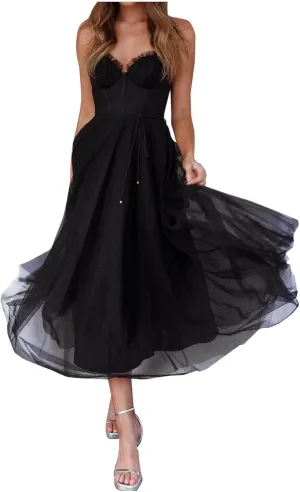 Wedding Guest Dresses for Women Sexy Spaghetti Straps Corset Prom Dress Flowy Tulle Hem Fairy Gown for Graduation