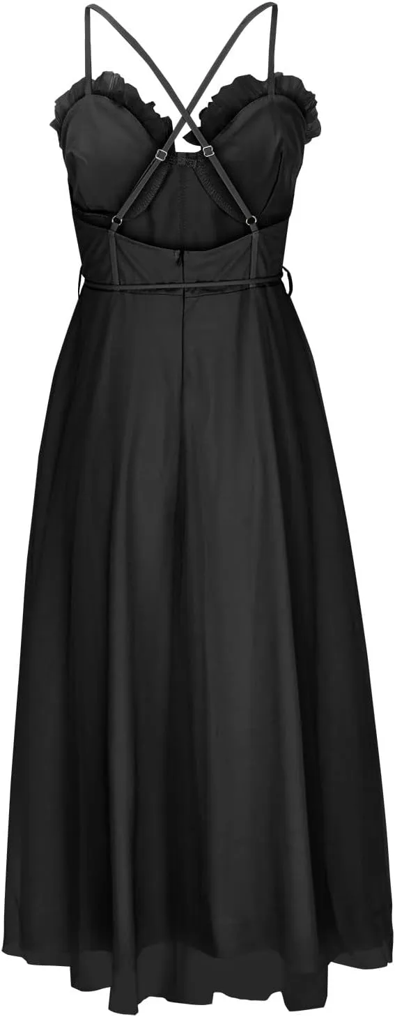 Wedding Guest Dresses for Women Sexy Spaghetti Straps Corset Prom Dress Flowy Tulle Hem Fairy Gown for Graduation