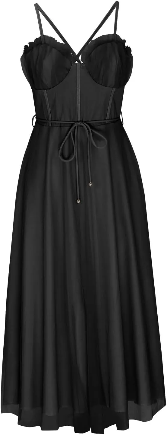 Wedding Guest Dresses for Women Sexy Spaghetti Straps Corset Prom Dress Flowy Tulle Hem Fairy Gown for Graduation