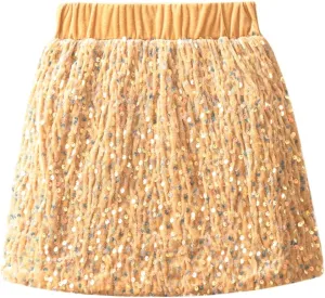 WELAKEN Sparkly Sequin Skirt for Girls Toddler & Kids Elastic Waistband Skirts with Lining