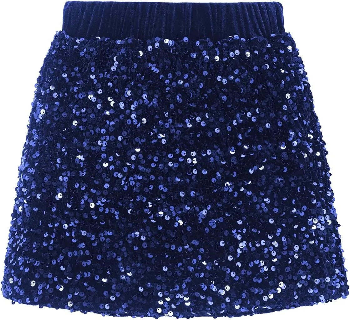 WELAKEN Sparkly Sequin Skirt for Girls Toddler & Kids Elastic Waistband Skirts with Lining