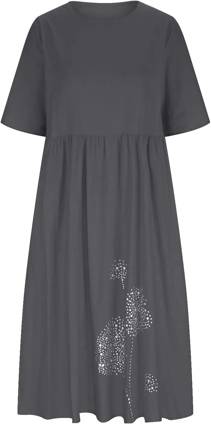 Women 2024 Casual Summer Dress Cotton Linen Maxi Long Dresses Short Sleeve Boho Dress Dressy Clothing with Pockets