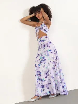 Women Abstract Violet Fit and Flare Maxi Dress