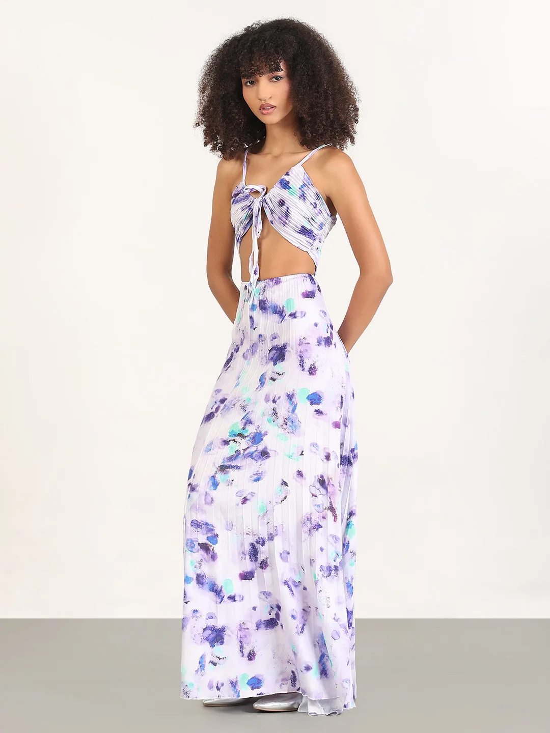 Women Abstract Violet Fit and Flare Maxi Dress