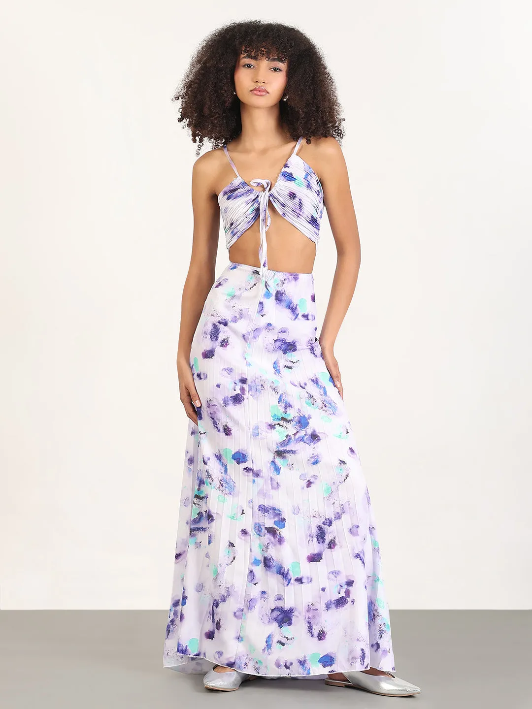 Women Abstract Violet Fit and Flare Maxi Dress
