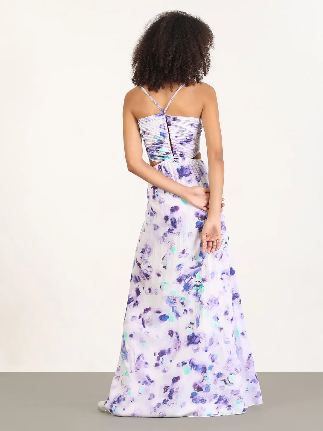 Women Abstract Violet Fit and Flare Maxi Dress