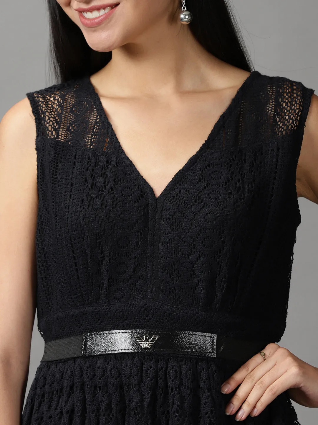 Women Black Cotton Fit and Flare Maxi Dress
