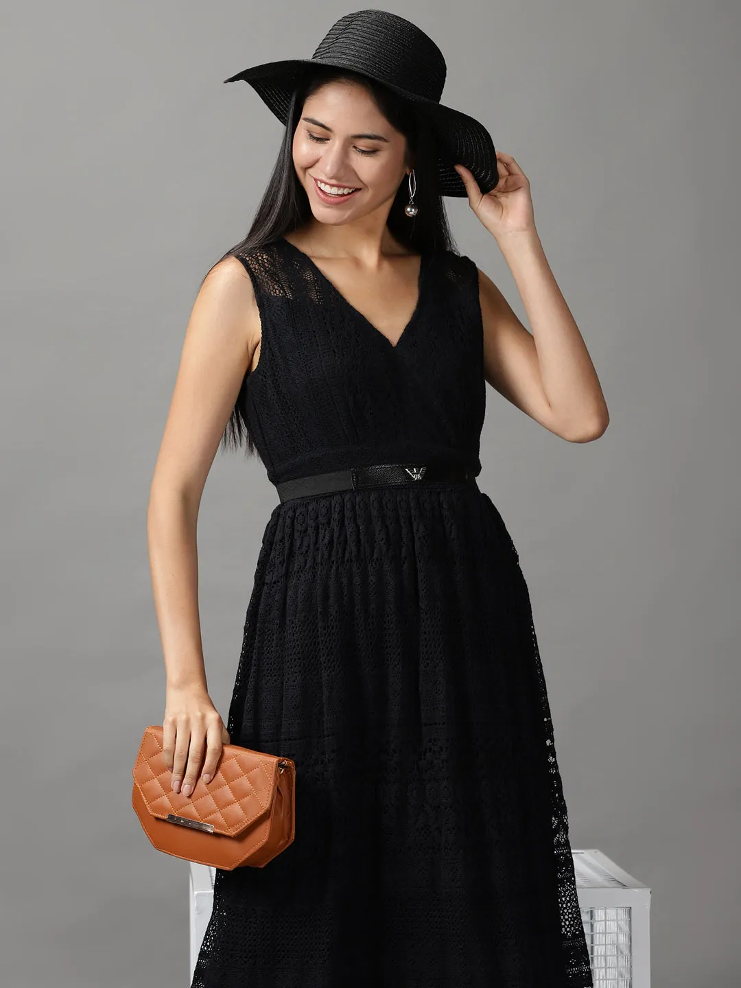 Women Black Cotton Fit and Flare Maxi Dress