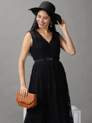 Women Black Cotton Fit and Flare Maxi Dress