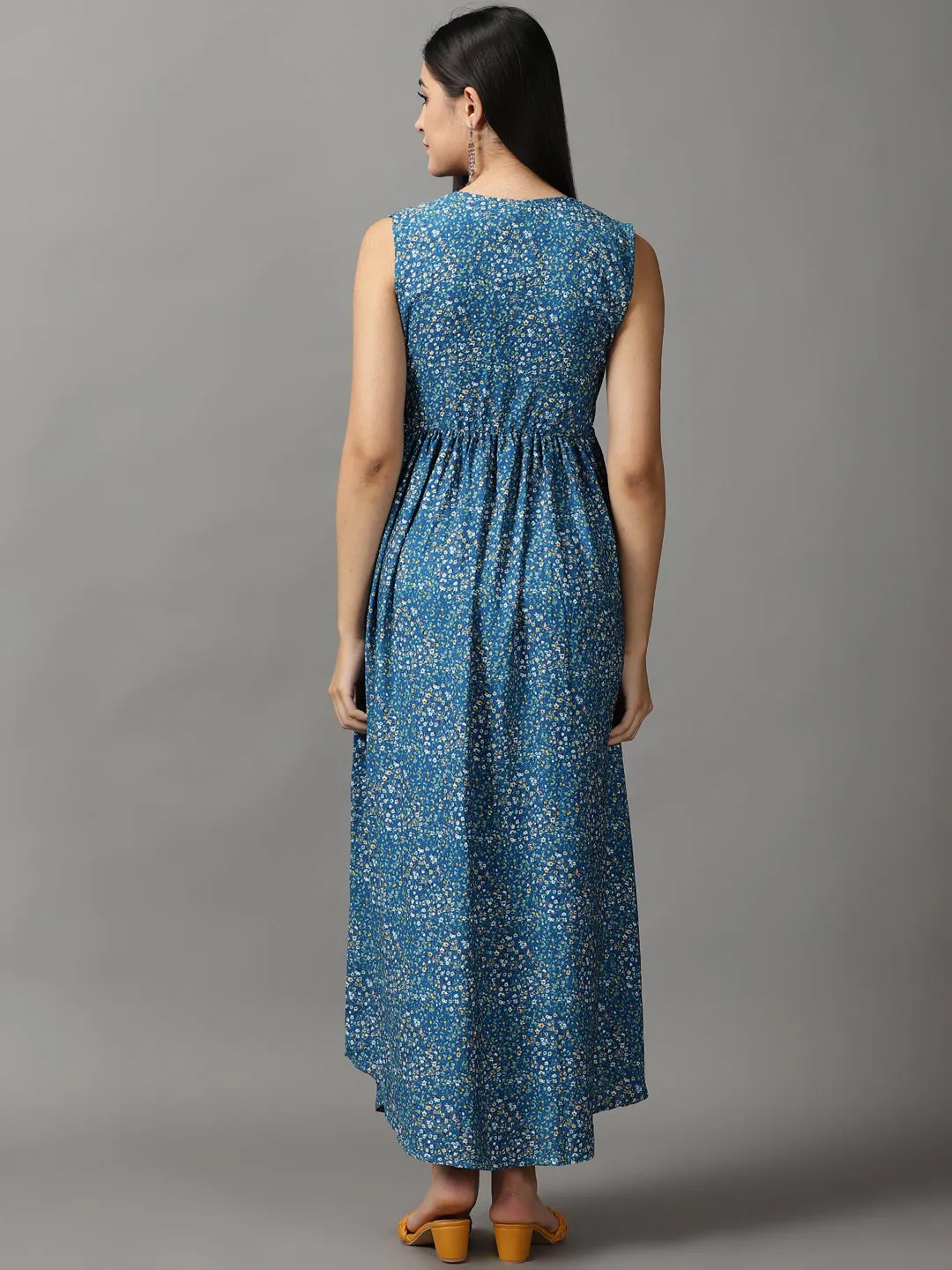 Women Blue Floral Fit and Flare Maxi Dress