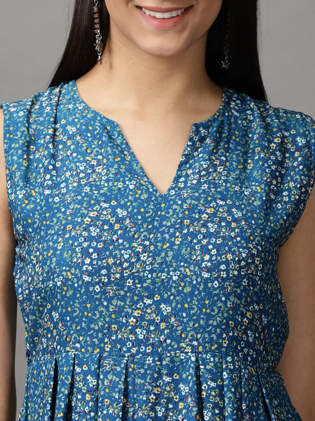Women Blue Floral Fit and Flare Maxi Dress