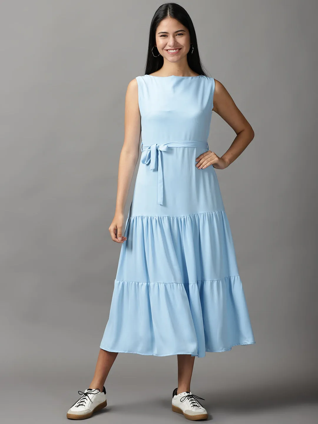 Women Blue Georgette Fit and Flare Dress