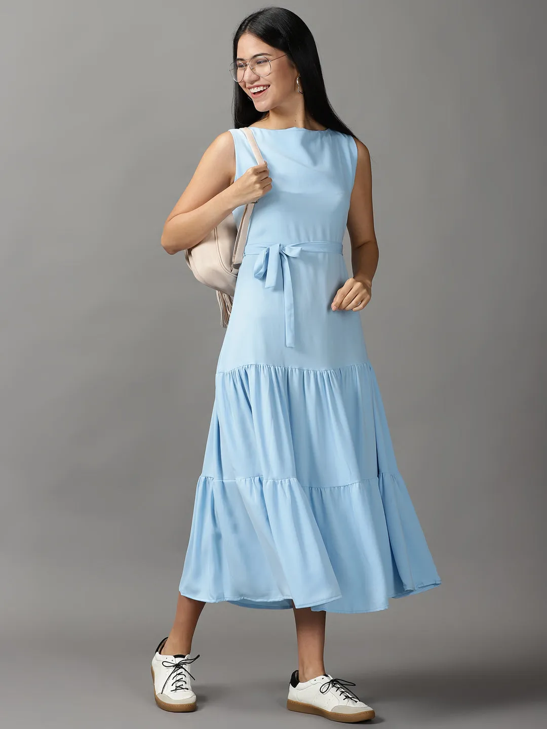 Women Blue Georgette Fit and Flare Dress