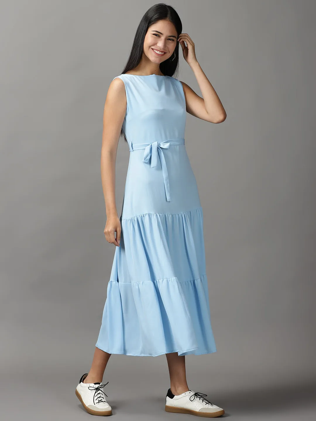 Women Blue Georgette Fit and Flare Dress