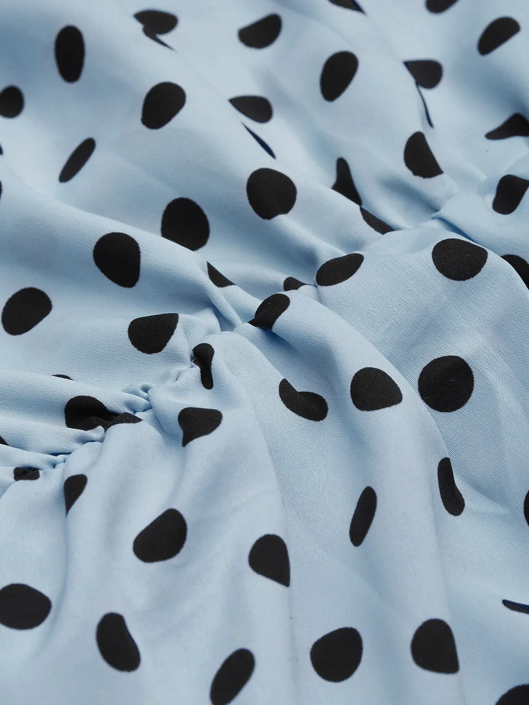 Women Blue Polka Dots Printed Fit and Flare Maxi Dress